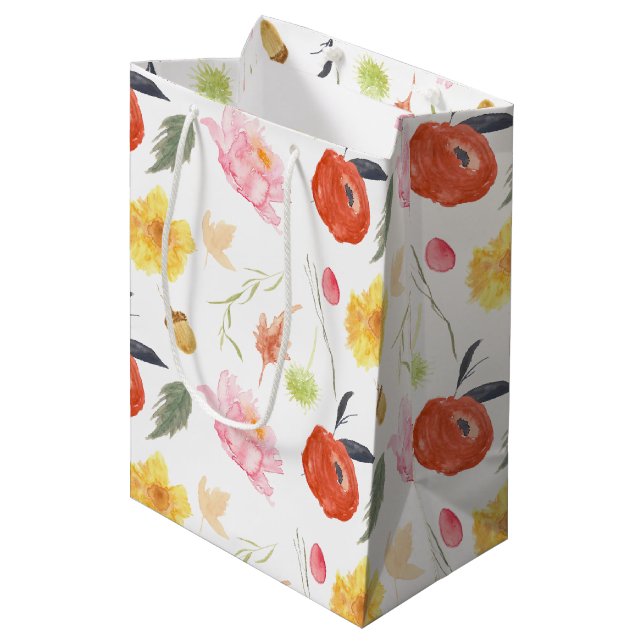 Watercolor Flowers Medium Gift Bag (Front Angled)