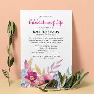 Watercolor Flowers Memorial   Celebration of Life Invitation