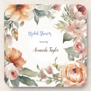 Watercolor Flowers Minimal Bridal Shower Coaster