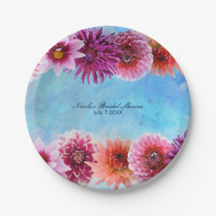 Watercolor Flowers Modern Floral Bridal Shower Paper Plate
