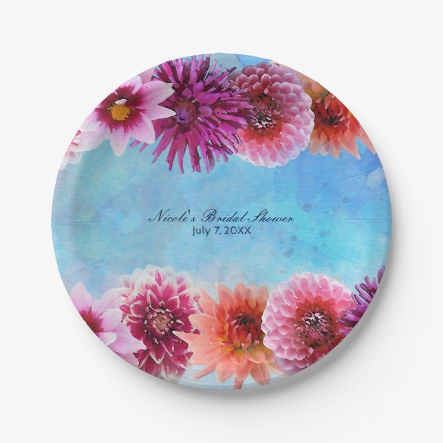 Watercolor Flowers Modern Floral Bridal Shower Paper Plate (Front)