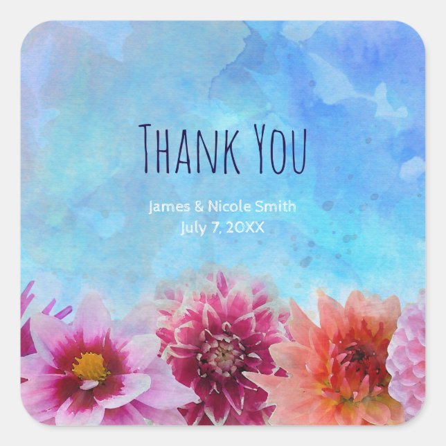 Watercolor Flowers Modern Floral Bridal Shower Square Sticker (Front)