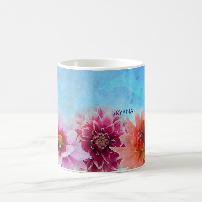Watercolor Flowers Modern Floral Elegant Coffee Mug (Center)