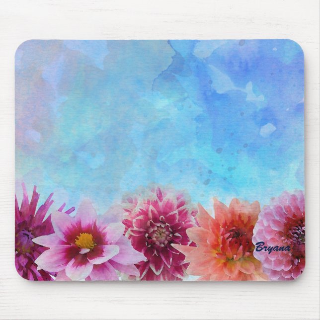 Watercolor Flowers Modern Floral Elegant Mouse Pad (Front)