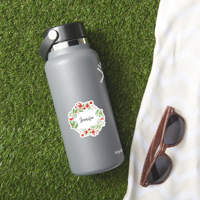 Watercolor flowers monogram name cut sticker (HydroFlask Insitu)