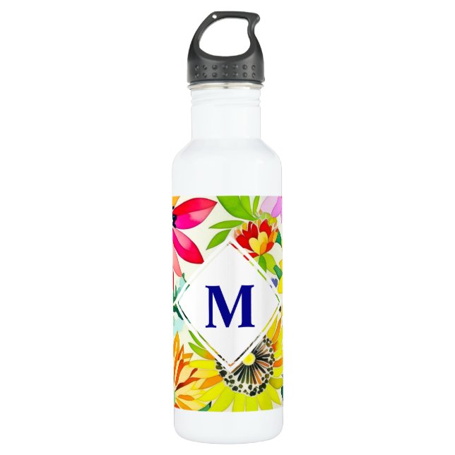 Watercolor Flowers Monogrammed  710 Ml Water Bottle (Front)