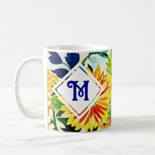 Watercolor Flowers Monogrammed Coffee Mug