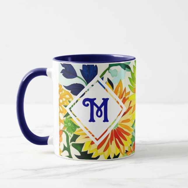 Watercolor Flowers Monogrammed  Mug (Left)
