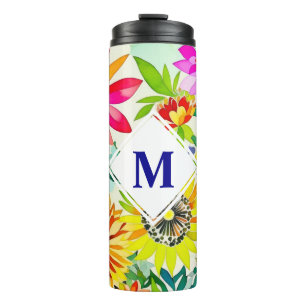 Watercolor Flowers Monogrammed Thermal Tumbler