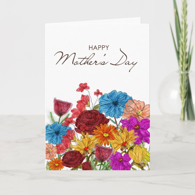 Watercolor Flowers Mother's Day Greeting Card (Front)
