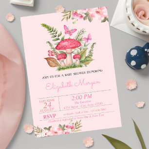 Watercolor Flowers Mushroom Butterfly Baby Shower  Invitation
