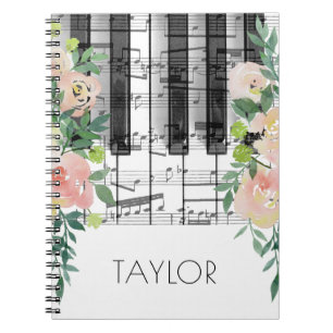 watercolor flowers music piano spiral notebook