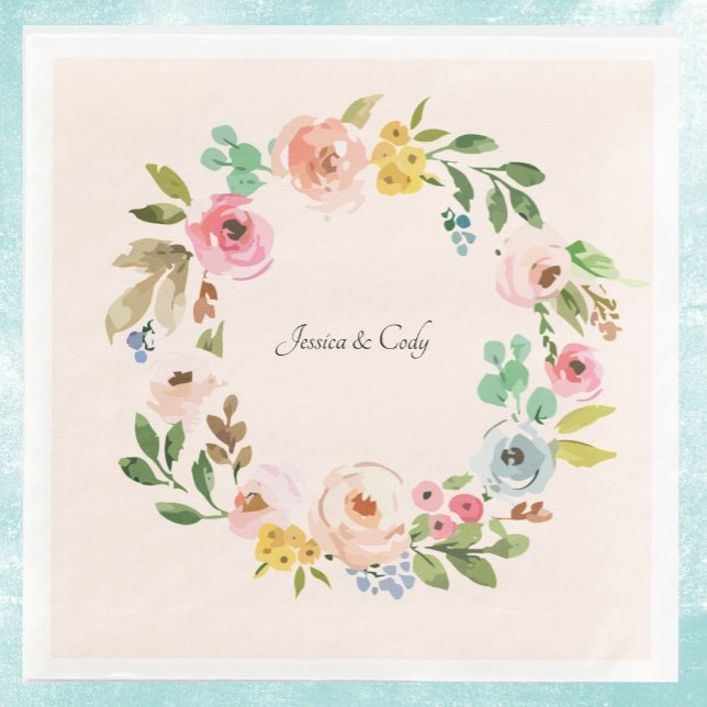 Watercolor Flowers Names Wedding Dinner Size Napkin (Creator Uploaded)