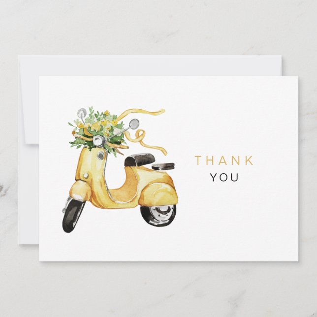 Watercolor Flowers on a Scooter Custom Thank You (Front)