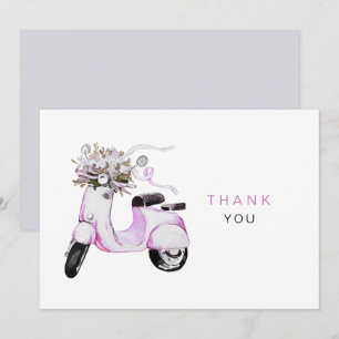 Watercolor Flowers on a Scooter Thank You Card