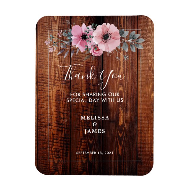 Watercolor flowers on barn wood Thank You wedding  Magnet (Vertical)