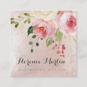 watercolor flowers on pink square business card