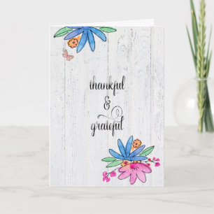 watercolor flowers on wood thank you card