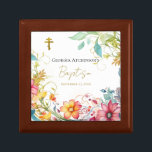 Watercolor Flowers Orthodox Baptism Keepsake Gift Box<br><div class="desc">Bright,  colourful watercolor flowers with a golden Orthodox Christian cross.  This lovely keepsake wooden box would make a beautiful baptism gift to be treasured for life.  Personalise with all of your details and preferences,  including personal message,  font / colour / size and placement.</div>