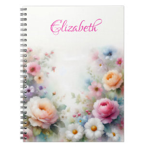 Watercolor Flowers Painting Elegant Template Cute Notebook