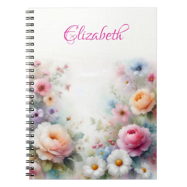 Watercolor Flowers Painting Elegant Template Cute Notebook (Front)