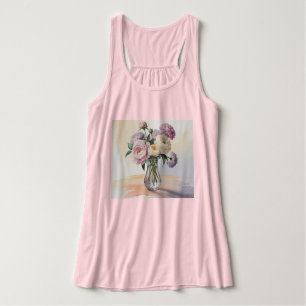 Watercolor Flowers Painting Peach Background Singlet
