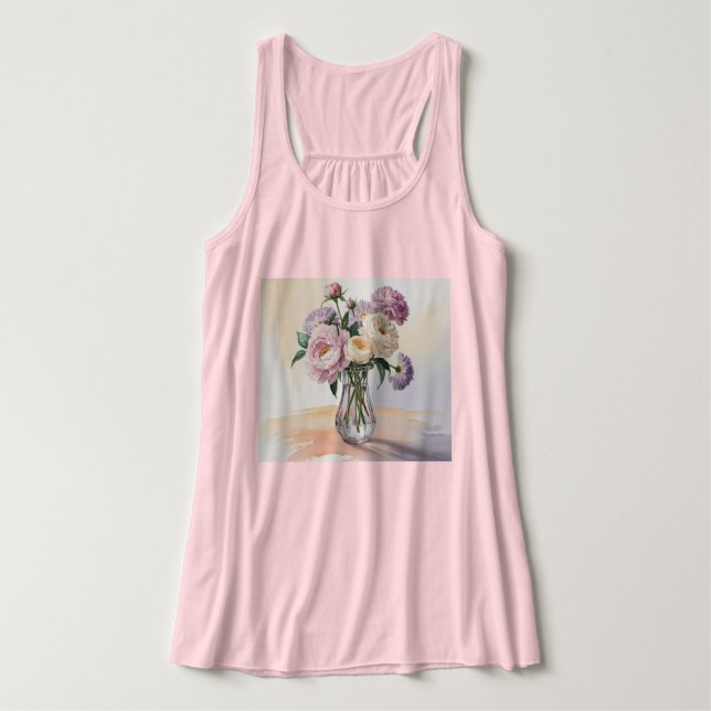 Watercolor Flowers Painting Peach Background Singlet (Design Front)