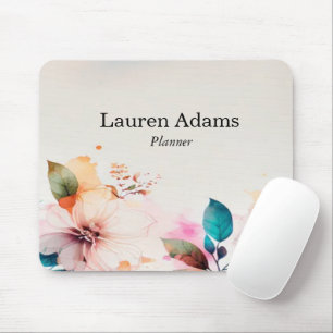 Watercolor flowers pastel colours custom name mouse pad