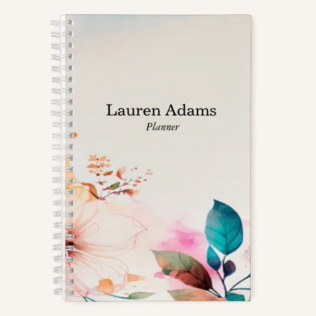Watercolor flowers pastel colours custom name notebook (Front)