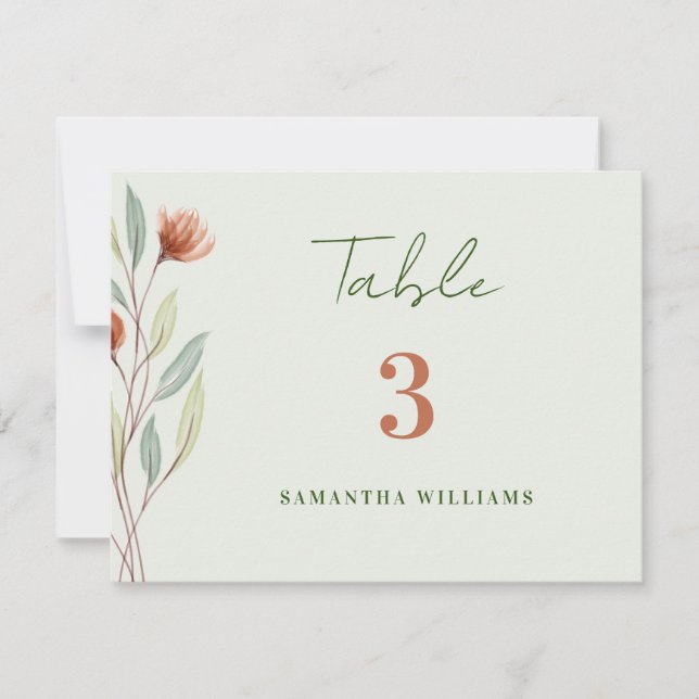 Watercolor Flowers Pastel Green-Escort Card (Front)