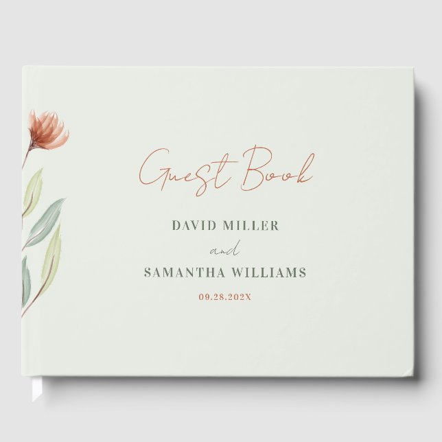 Watercolor Flowers Pastel Green Guest Book (Front)