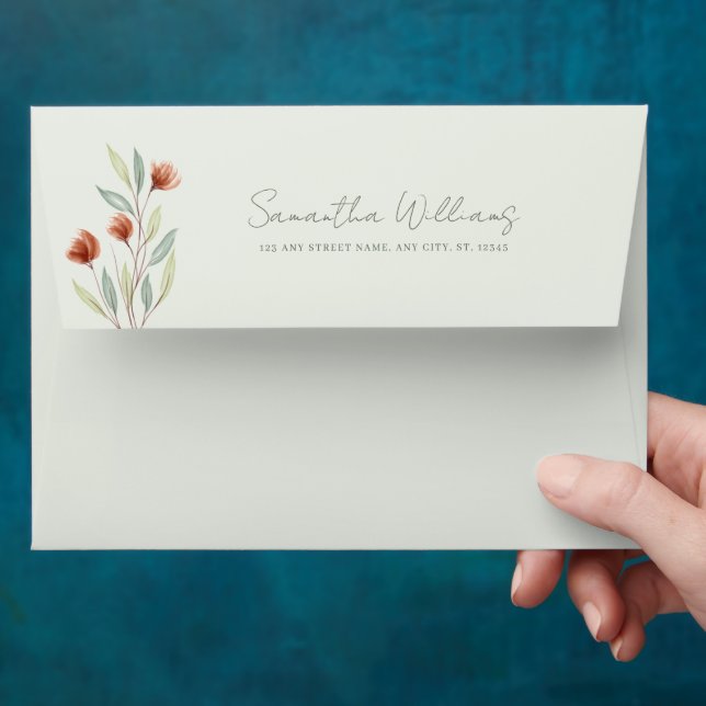 Watercolor Flowers Pastel Green Menu Envelope (Hand)