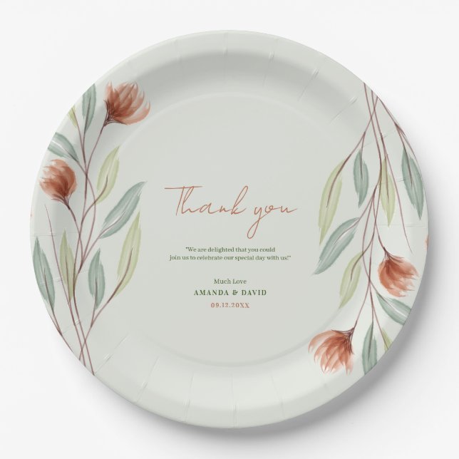 Watercolor Flowers Pastel Green Paper Plate (Front)