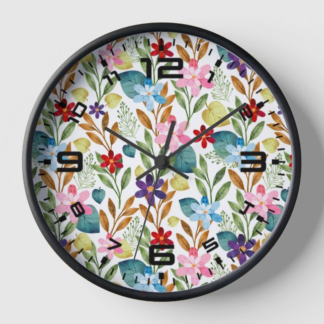Watercolor Flowers Pattern-67666 Clock (Front)