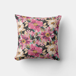 Watercolor Flowers Pattern Design Throw Pillow