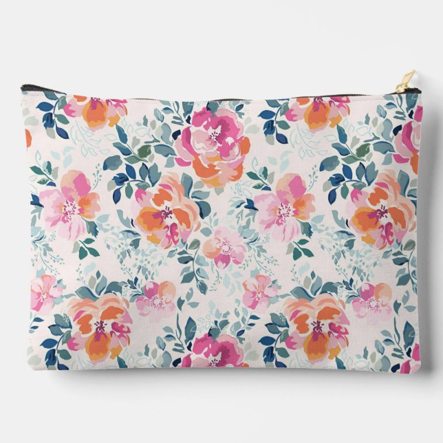 Watercolor Flowers Pattern Elegant Floral Accessory Pouch (Back)