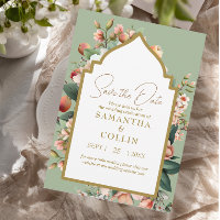 Watercolor Flowers Peach Sage Green Save the Date