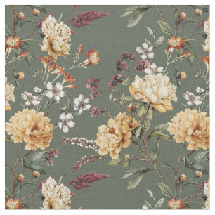 Watercolor Flowers peony rose Bloom garden nature  Fabric