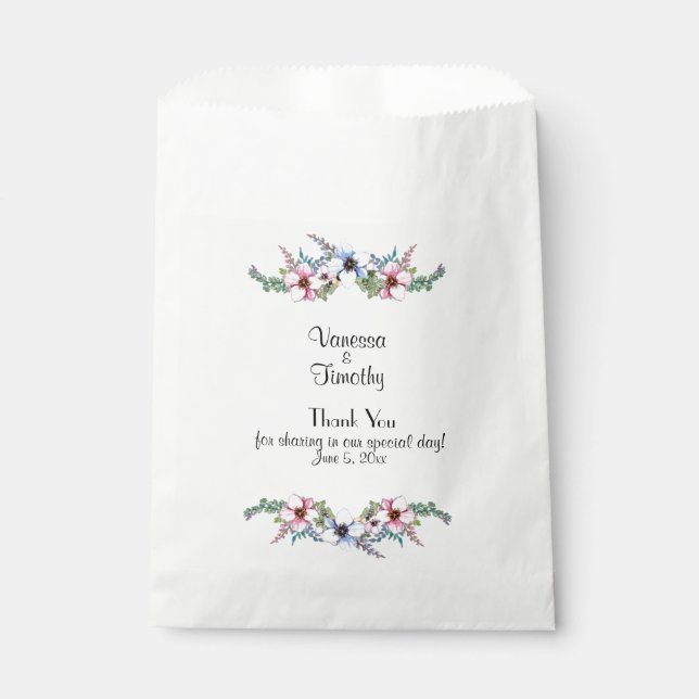 Watercolor Flowers Personal Wedding Favour Bags (Front)
