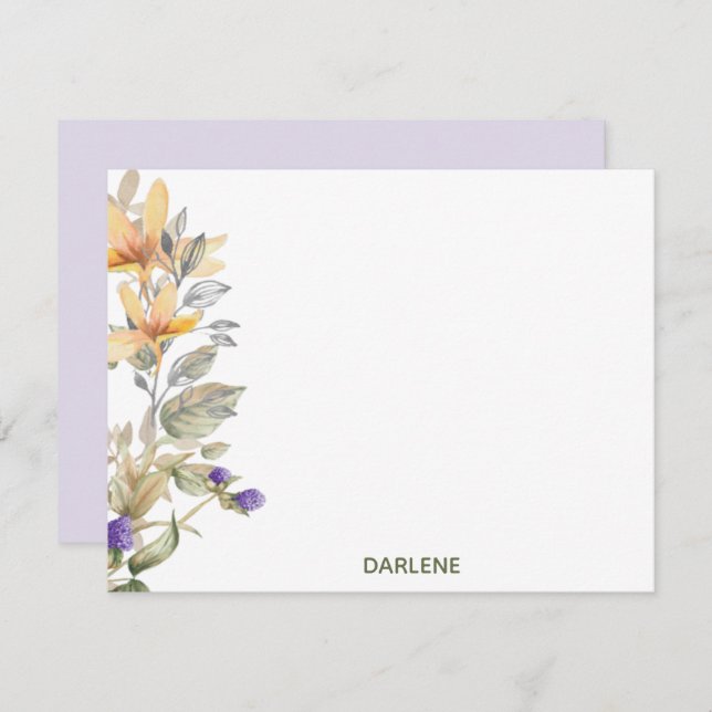 Watercolor Flowers Personalised Flat Note Card (Front/Back)