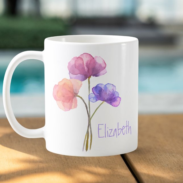 Watercolor Flowers Personalised Name Coffee Mug (Creator Uploaded)