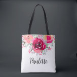 Watercolor Flowers Personalised Tote Bag<br><div class="desc">Gift this beautiful personalised tote bag featuring vibrant floral blooms in shades of pink and cream and personalised in chic lettering to someone special or create for yourself. MATCHING ITEMS in our store.</div>