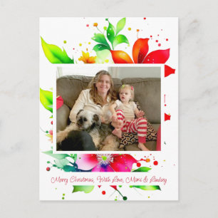Watercolor Flowers Photo Christmas Postcard