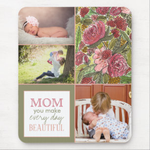 Watercolor Flowers Photo Collage Mother's Day Mou Mouse Pad