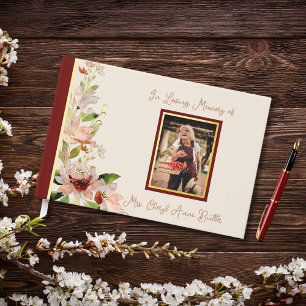 Watercolor Flowers Photo Cover Funeral Guest Book