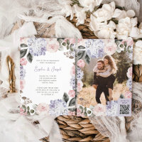 Watercolor Flowers Photo QR Code Engagement Party