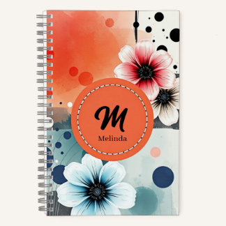 Watercolor Flowers Pink Blue Distressed Girly Art Notebook