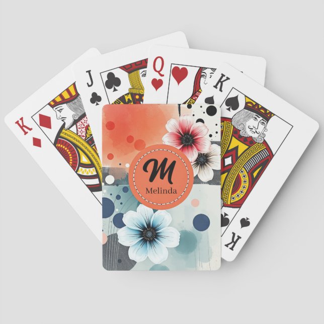 Watercolor Flowers Pink Blue Distressed Girly Art Playing Cards (Back)