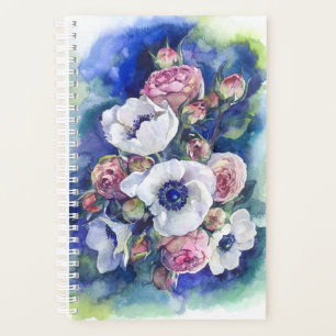 Watercolor flowers pink poppy illustration flowers planner