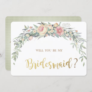 Watercolor Flowers, Polka Dots  Bridesmaid Card